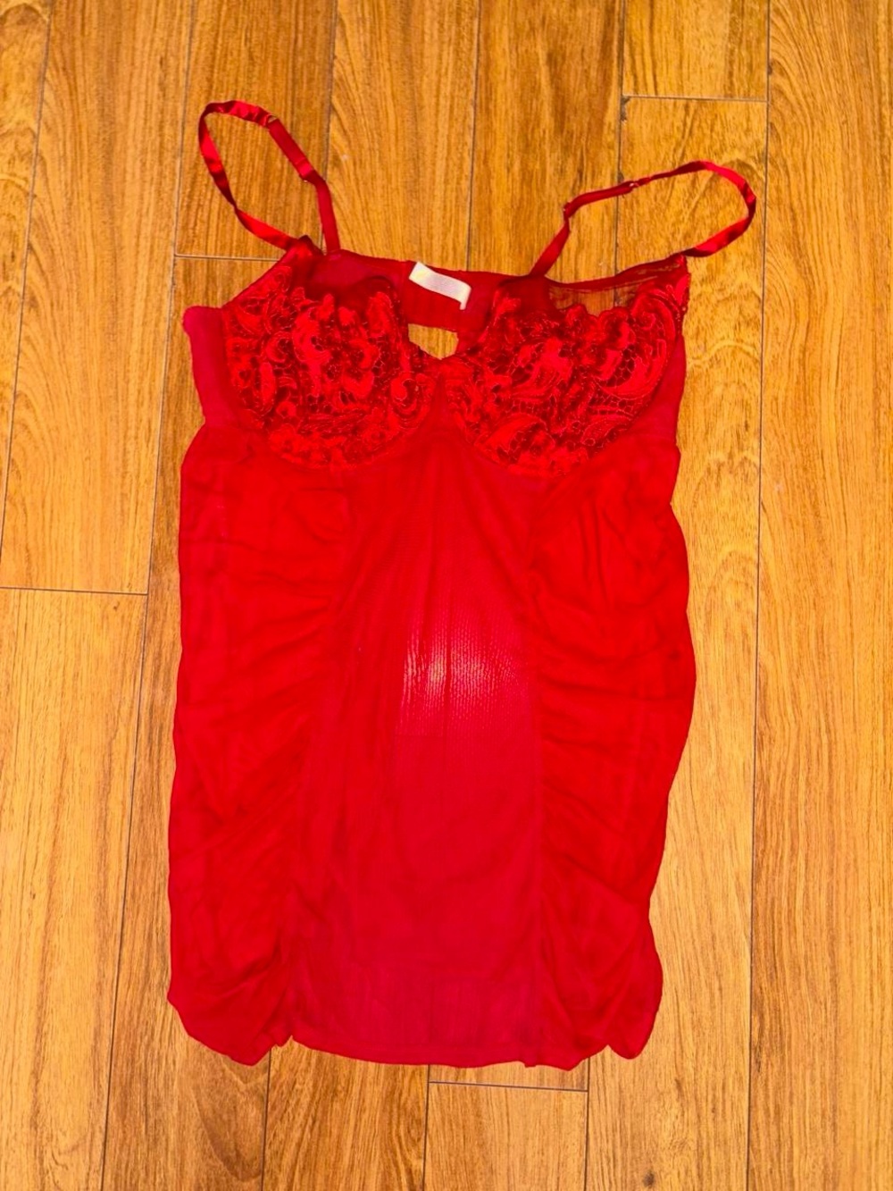 Red lace cami top with floral embroidery